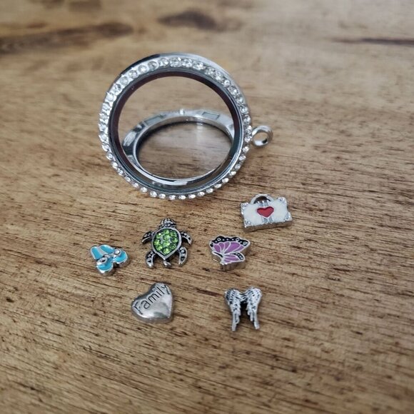 NEW Silver Floating Charm Locket CZ Halo Interchangeable Family & Summer Friends - Picture 7 of 13